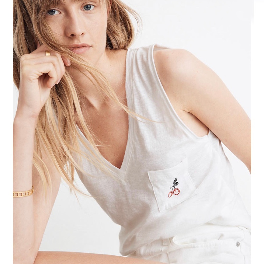 Madewell Cherry Embroidered Cotton Tank